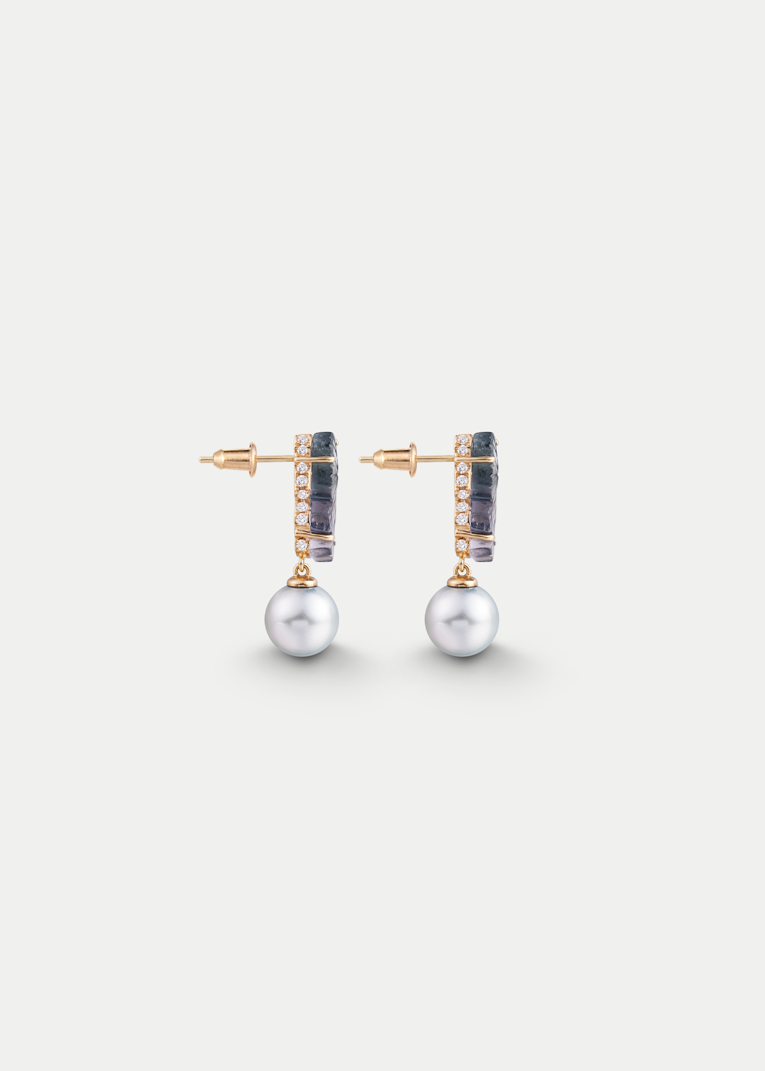 18kt Yellow Gold Tourmaline Tahitian Pearl Diamond Earrings