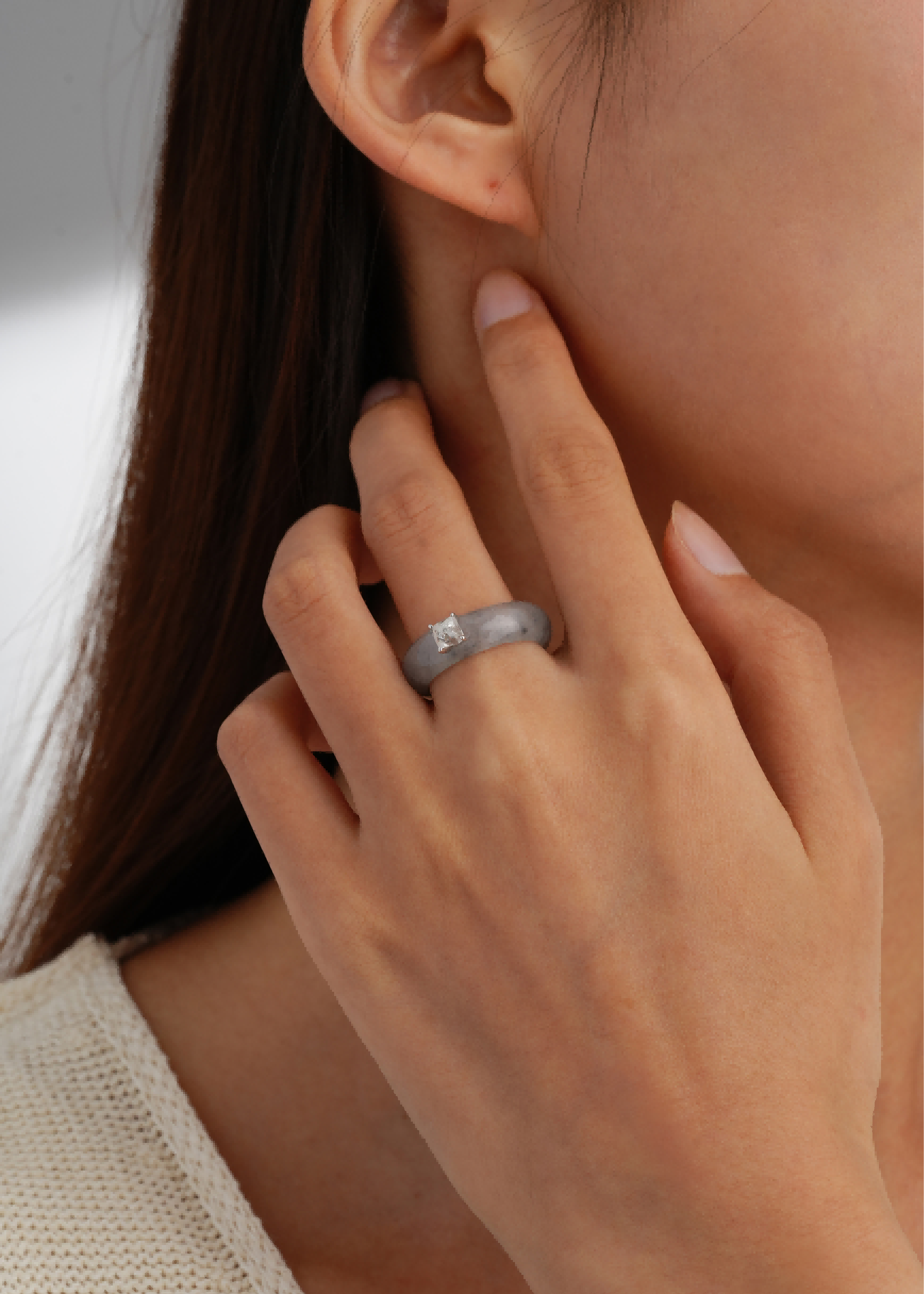 18kt White Gold Diamond Jadeite Ring