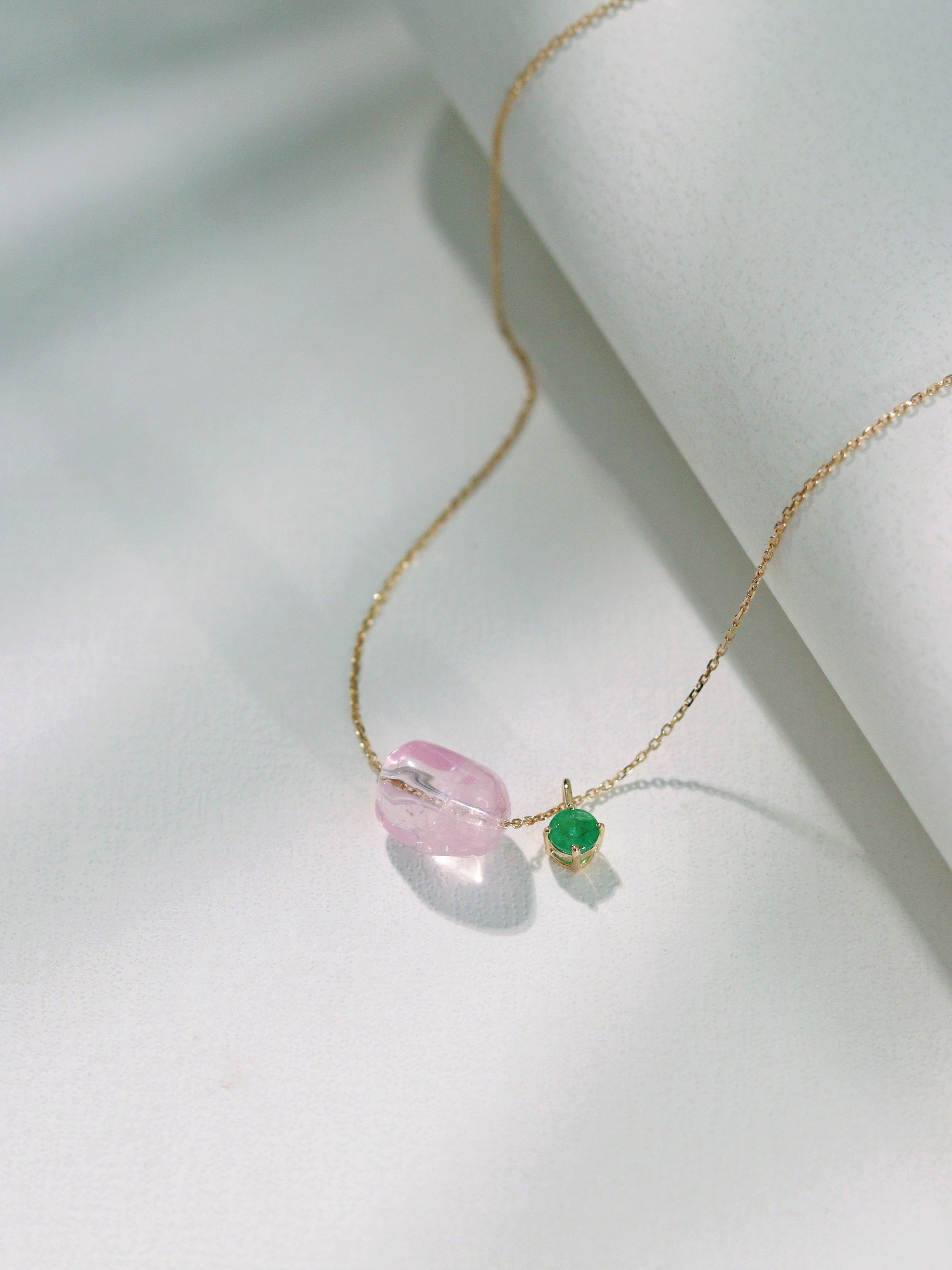 18K Gold Freeform Gemstone Bead & Colored Gemstone Small Pendant Necklace