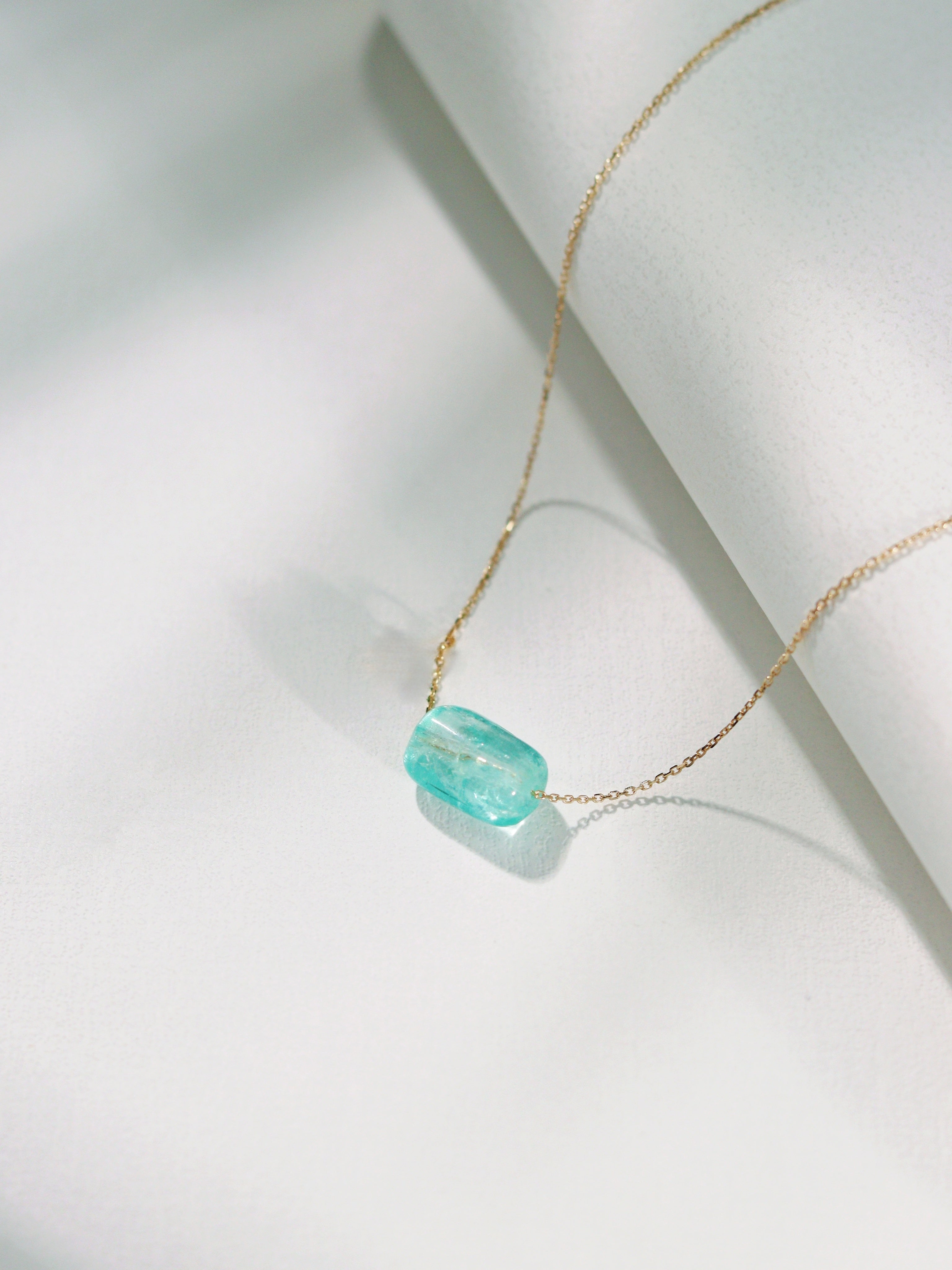 18K Gold Freeform Gemstone Bead & Colored Gemstone Small Pendant Necklace