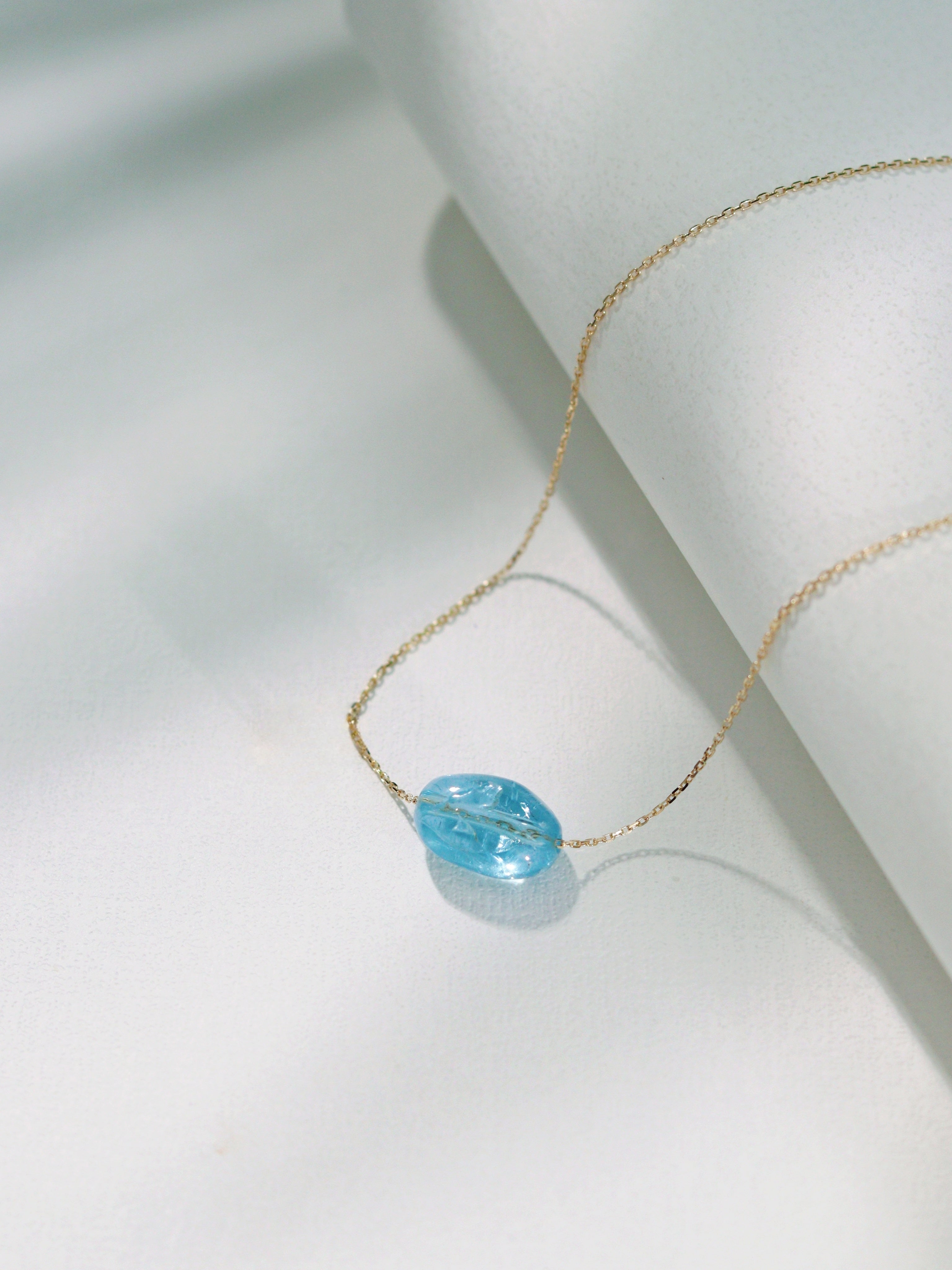 18K Gold Freeform Gemstone Bead & Colored Gemstone Small Pendant Necklace