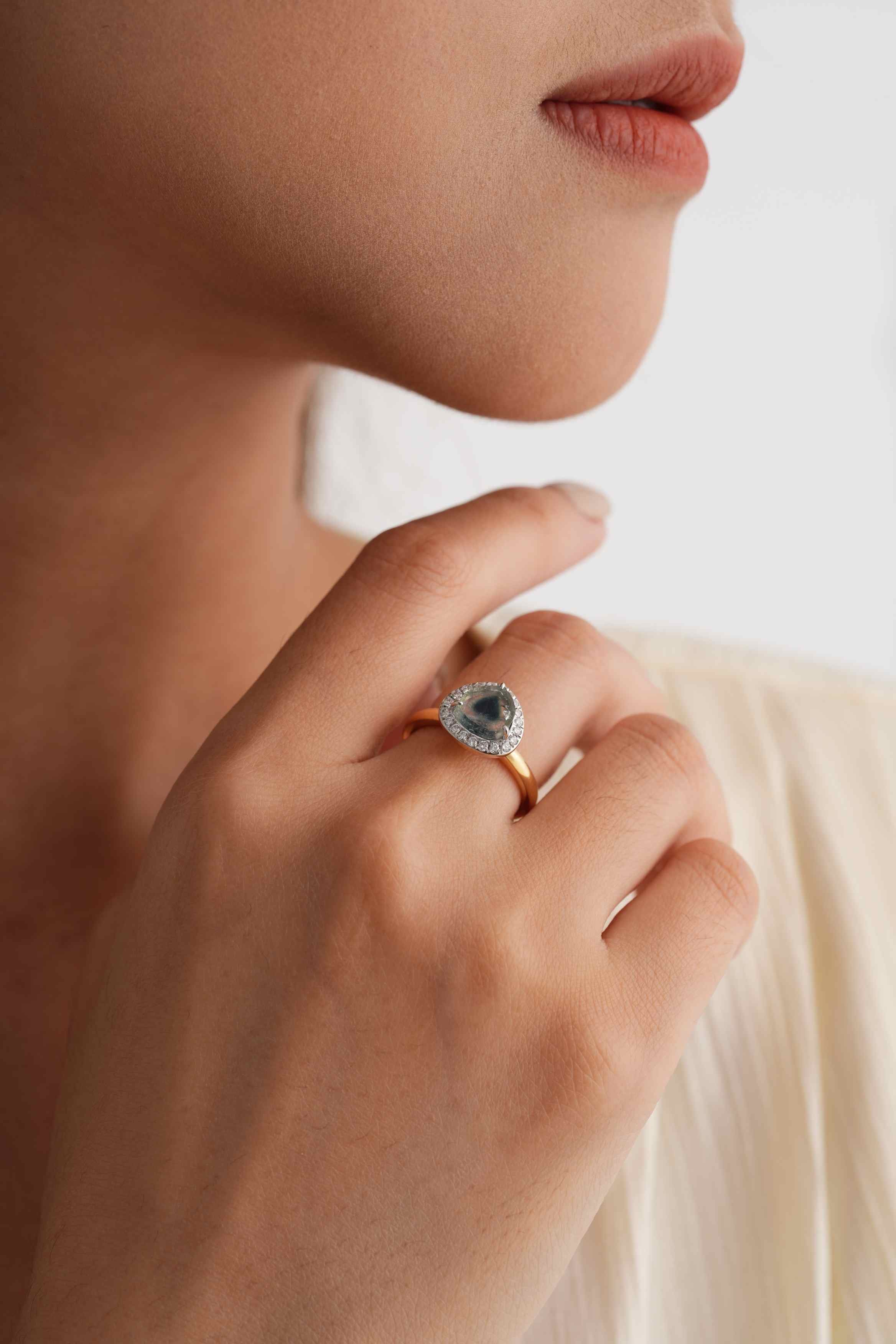 18kt Yellow&White Gold Tourmaline Diamond Ring