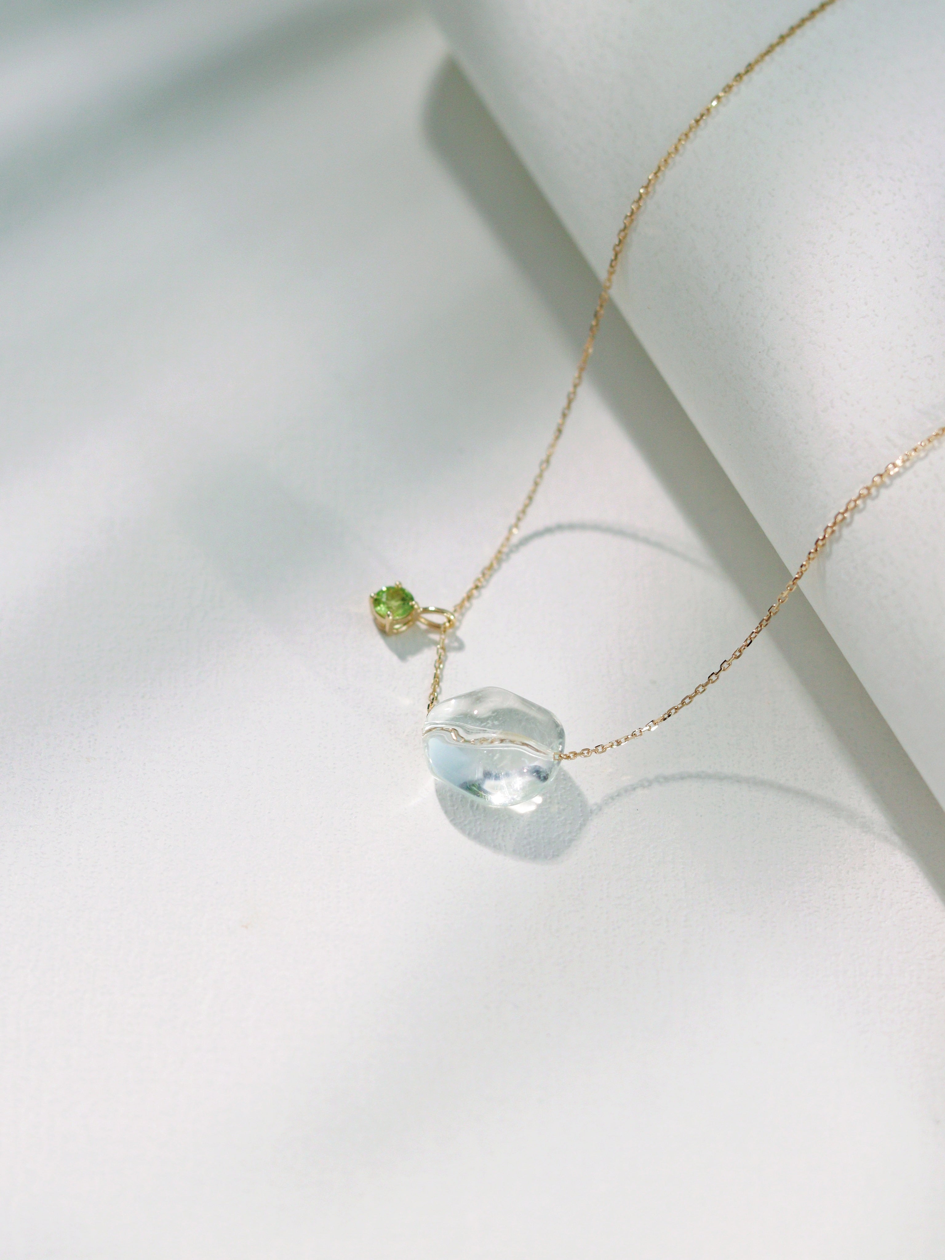 18K Gold Freeform Gemstone Bead & Colored Gemstone Small Pendant Necklace